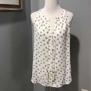 Rose + Olive Women's White w/Black Stars, Tassels Sleeveless Blouse - Medium